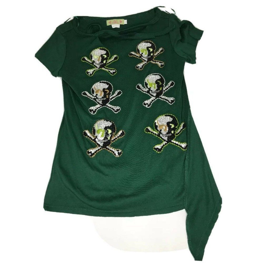 Free For Humanity Womens Destroyed Top Bejeweled Skull French Tshirt Size L